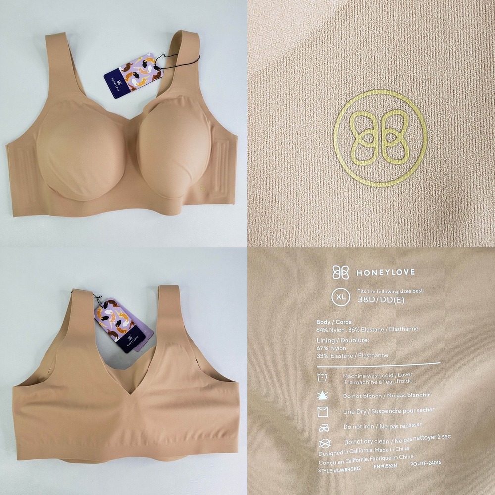 Honeylove Crossover Bra Women XL 38D/DD Tan Nude Wire-Free Seamless New